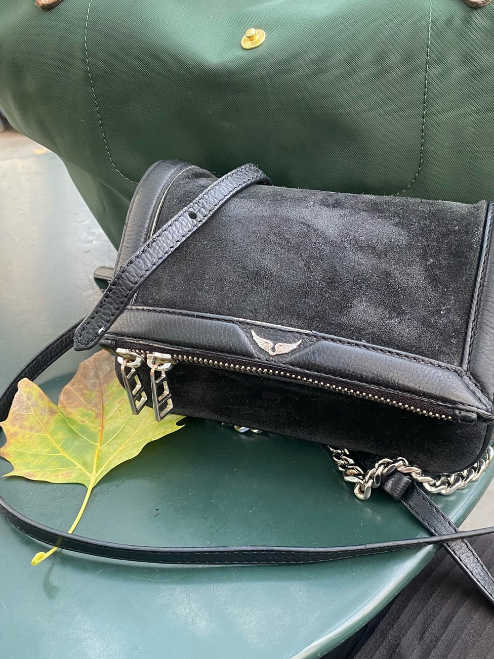 ZADIG & VOLTAIRE SUEDE LEATHER GORG VNTG BLACK 💚ED VERSATILE CROSSBODY Bag FLAW